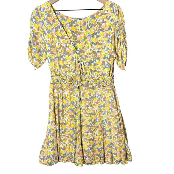 Free People Dresses & Skirts - Free People Mini Dress Small Forget Me Not Floral Print Short Sleeve Yellow 12